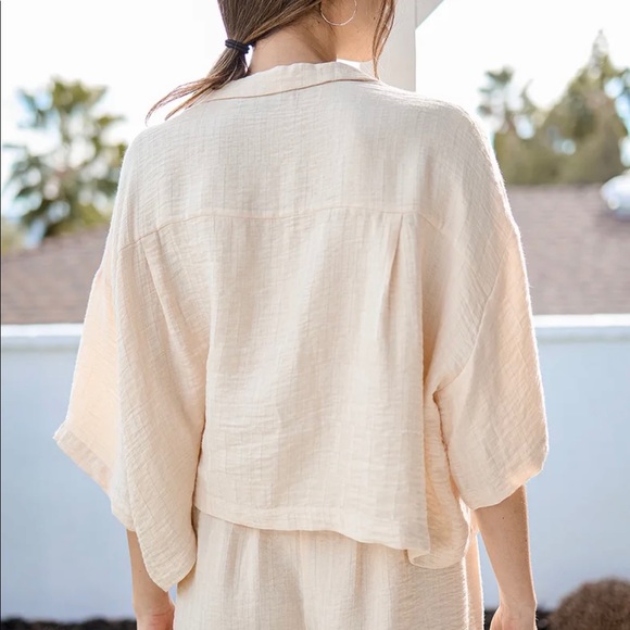 Lulu’s Exclusive Beige Seersucker Button-Up Top - Picture 2 of 6